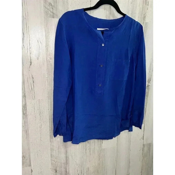 Pomandère Women's Long Sleeve Blue Blouse Size 40 Size 4 US with Front Pocket - Picture 2 of 9